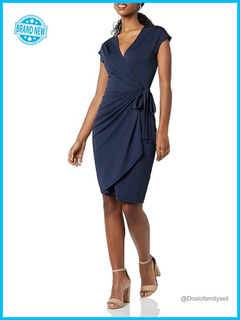 Women's Classic Cap Sleeve Wrap Dress with V Neck Plus Size